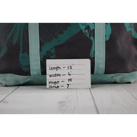 Vintage LL Bean Boat & Tote Canvas Butterfly Print Bag Navy Teal Rare USA Made - Picture 9 of 9